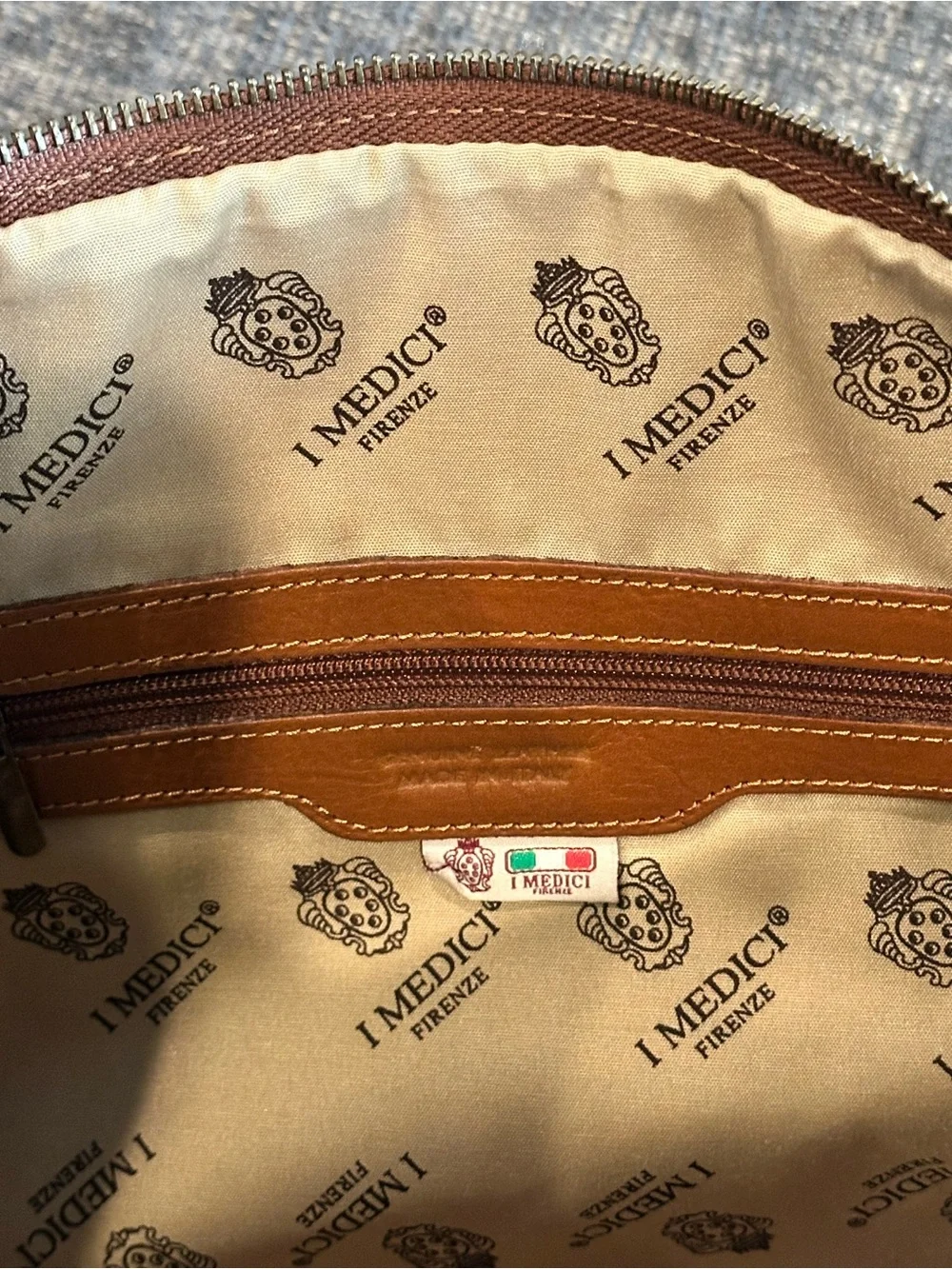 I Medici Firenze Cognac Brown Italian Leather Satchel Doctor Bag Made Italy